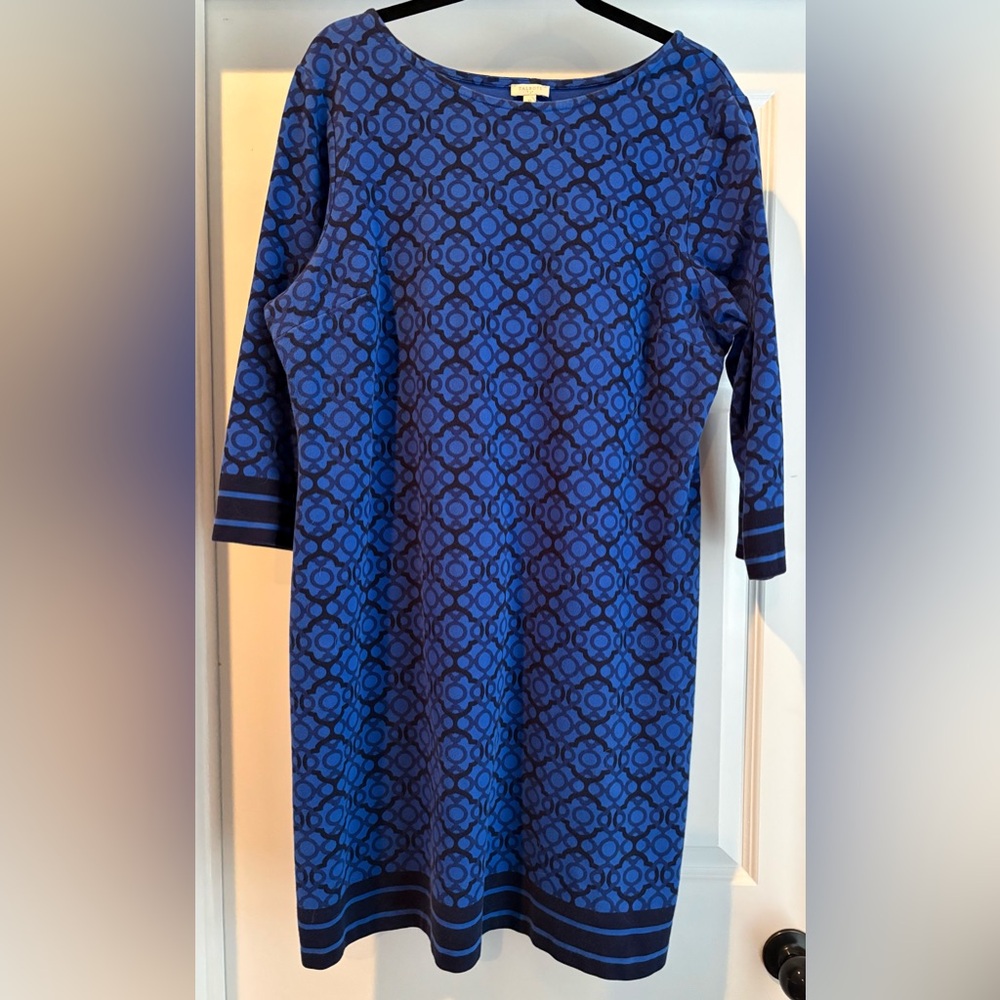 Talbots Blue Geometric Long Sleeve Dress